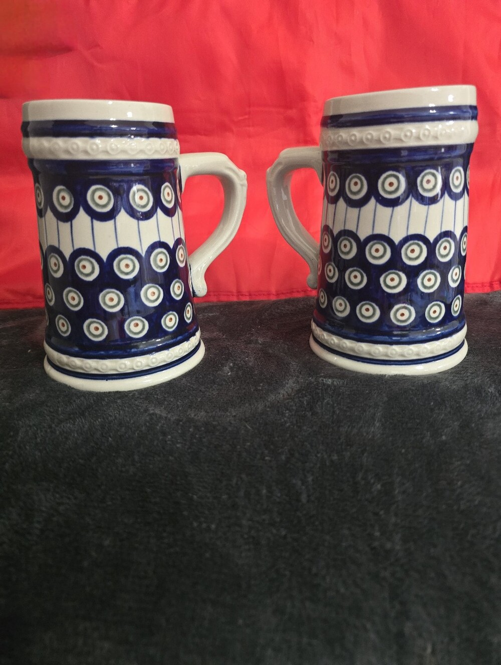 Set of 2  Zaklady Boleslawiec 22 OZ Beer Mugs - Stein - Hand Made Polish Pottery